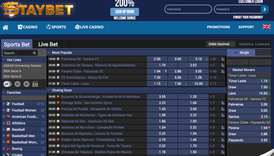 Staybet линия и коэффициенты