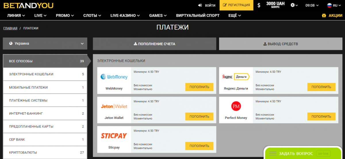 Betandyou платежи