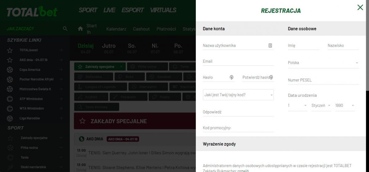 TotalBet регистрация