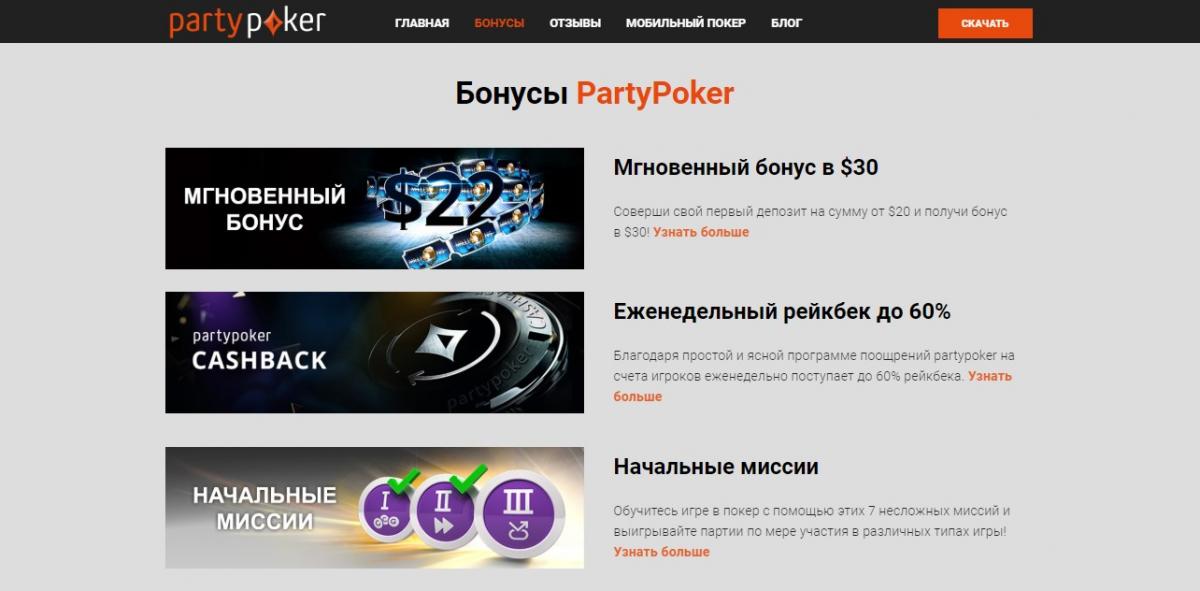 Party Poker бонусы