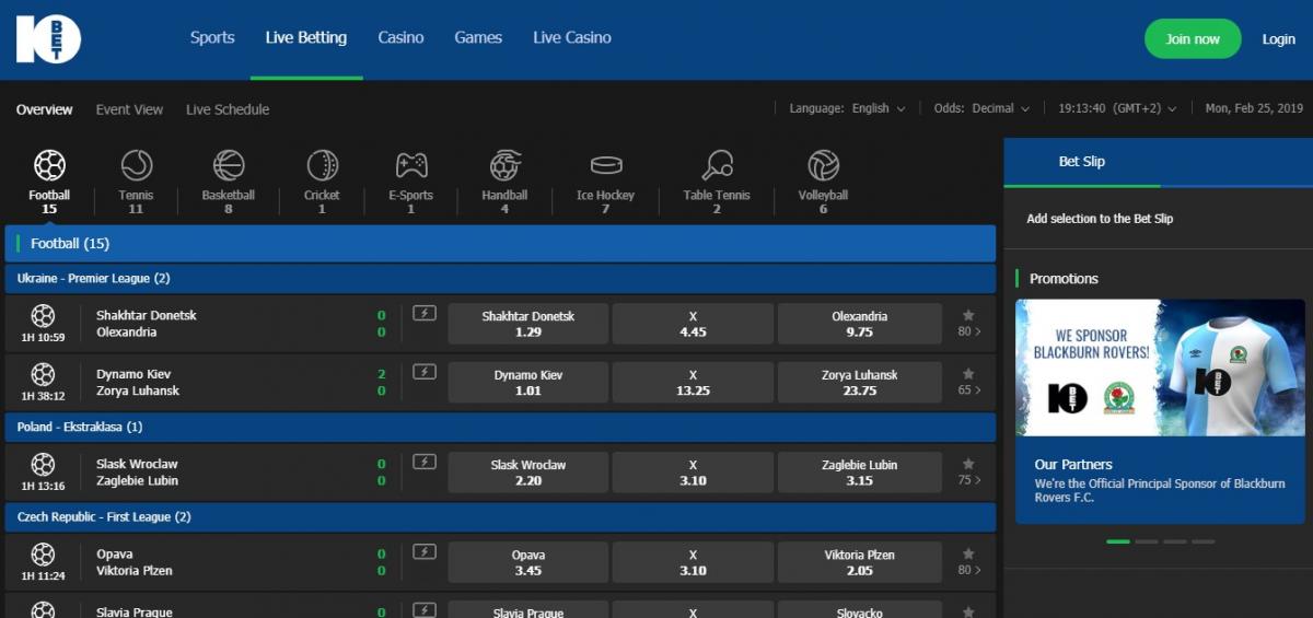 10Bet лайв ставки на спорт