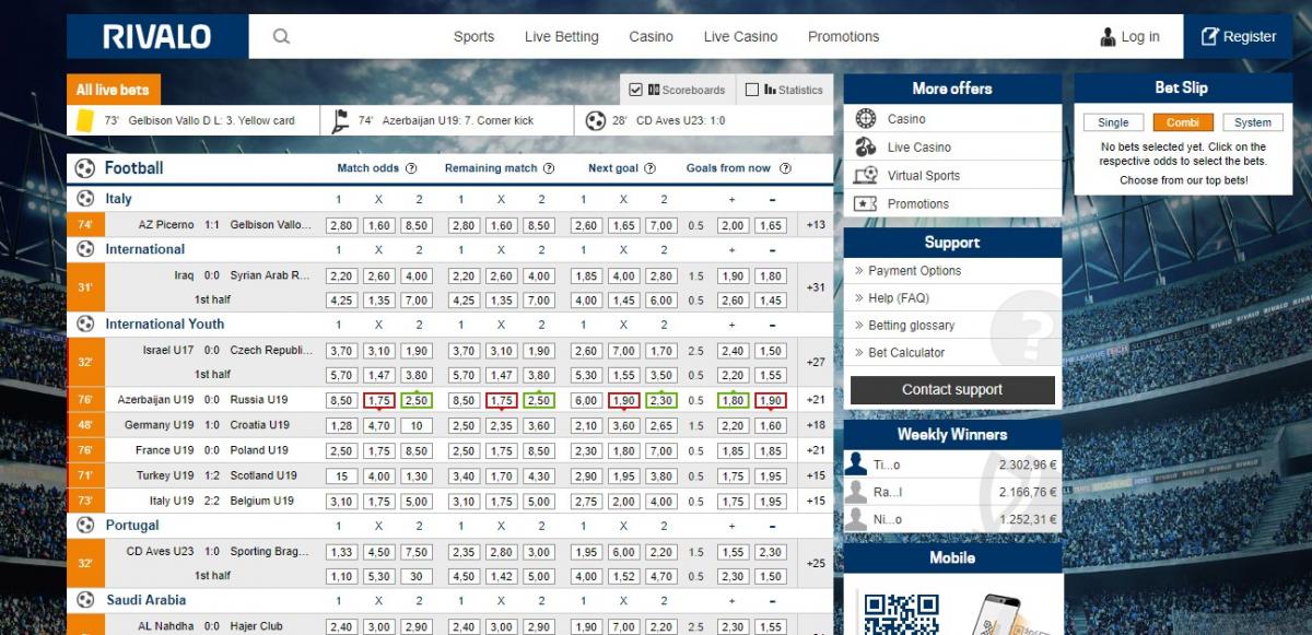 Rivalo лайв ставки