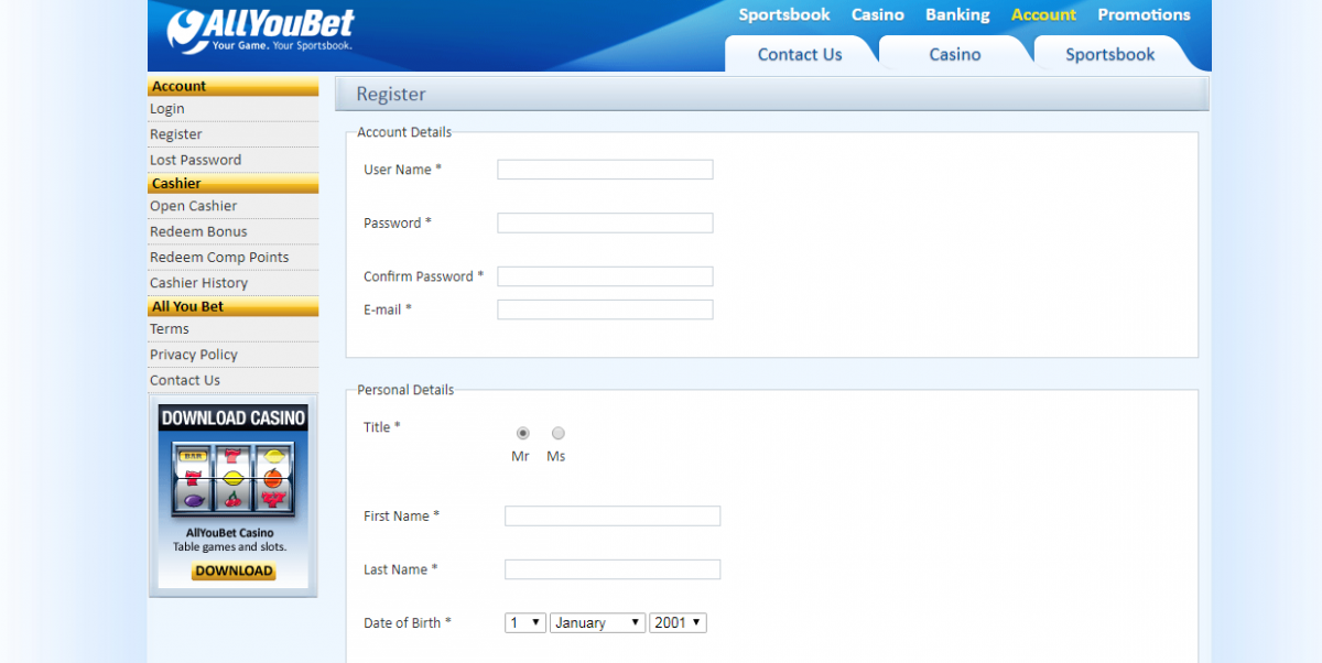 AllYouBet регистрация