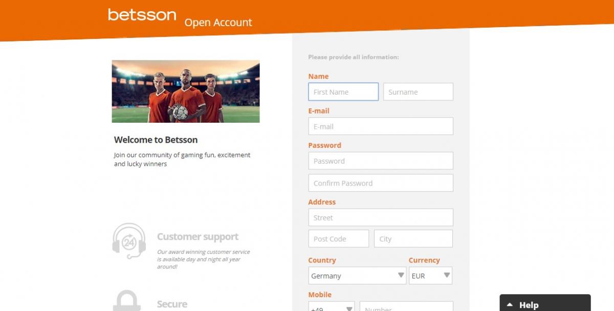 Betsson регистрация