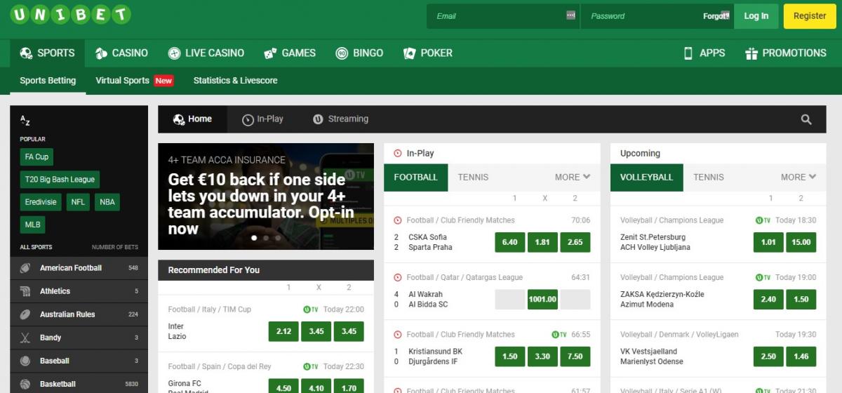 Unibet линии и коэффициенты